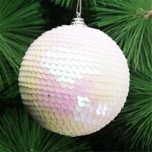 Christmas Sequin Glitter Baubles Balls Xmas Tree Ornament Decoration White Sequin Shatterproof Ball Christmas Ornament 3.2in