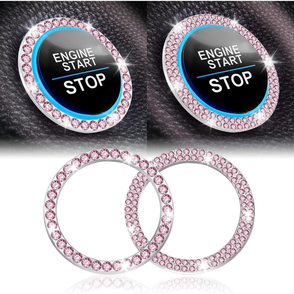2Pcs Crystal Rhinestone Car Start Stop Button Cover, Bling Interior Accessories For Women, Compatible With Push To Start & Key Ignition, Black 9071309688504
