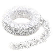 1 Roll 1.5m Christmas Tinsel Garland with Soft Flexible Iron Wire, Colorful Ribbon for DIY Tree, Wedding, Party, Holiday Decor
