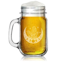 Mug en verre Mason Jar de 473 ml avec anse, motif lune et cristaux