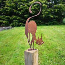 Décoration murale en métal pour clôture en forme de chat - Compatible avec les piquets de jardin, de pelouse et de cour | Silhouette de chat