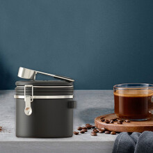 Boîte à café hermétique de 1,2 L en acier inoxydable avec indicateur de date et dosette, compatible avec le café moulu, les grains de café, le