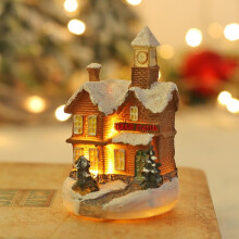 Vente de Noël ! Maison de Noël en résine, scène de village de Noël en résine avec lumière LED blanc chaud, fonctionne sur piles.