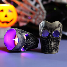 YiFudd Crâne lumineux décoratif d'Halloween, accessoire en résine, œil, crâne, mini-bougie