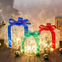 SUSUchens1/3Pcs Boîtes cadeaux de Noël lumineuses LED réutilisables, cube lumineux avec nœud décoratif, style M