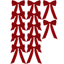 YIKA 12-delige fluwelen kerstboomstrik decoratie, zachte stof voor krans, deur- en boomdecoratie, bulkset voor feestelijke sfeer in huis, rood