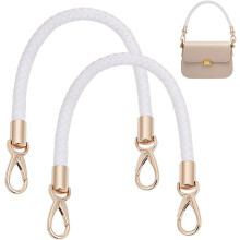 2 Stück geflochtene Taschenriemen aus PU-Leder, 41,5 cm, mit Metallverschlüssen, weiß, passend für Handtaschen, Schultertaschen und Geldbörsen,
