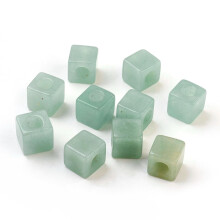 2 perle europee in avventurina verde naturale, foro grande, cubo 10x10x10mm, foro: 4,5~5mm