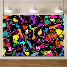 Décor de fond lumineux et coloré façon graffiti pour anniversaire (3 x 2,4 m), éclaboussures de peinture néon dans le noir, décoration rétro
