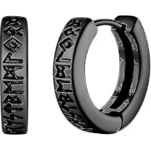 Norse Viking Runes Hoop Earrings for Men Women 12mm Huggie Hoops with Delicate Gift Box (FMY) BLACK