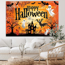 Tema Tyg Logotyp Poster Banner Bakgrund Hängande Pumpa Fladdermus Måne Används För Studio Bakgrund Festdekoration8Home Supplies