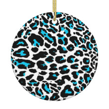 Blue Black Leopard Print Christmas Hanging Ornament For Christmas Tree - Holiday Ceramic Hanging Decorations- Xmas Ornament Gift Ideas