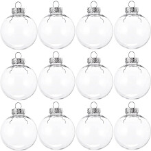 Happon 12 Pcs 2.36" Clear Fillable Plastic Ornament Balls, Compatible with DIY Christmas, Birthday, Wedding Decor Crafts
