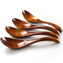 Set of 4 Japanese Wooden Soup Spoons with Elegant Curved Design, Ergonomic Grip, Dishwasher Safe