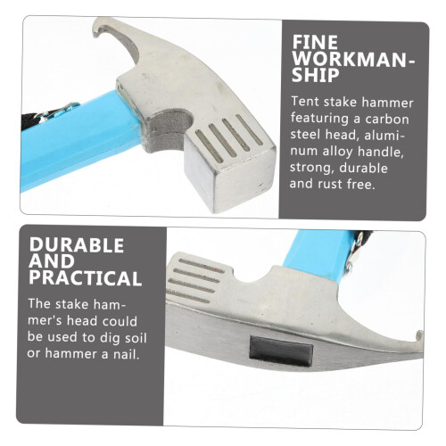 Camping Hammer with Integrated Stake Puller, Lightweight Outdoor Tool for Tent Peg Removal and Digging 2