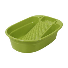 Portable Hand Wash Basin with Integrated Washboard for Laundry and Camping, Green