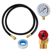 Luchttankventielset met manometer, inclusief 2-inch manometer, 1/8-inch NPT-aansluiting, 1,2 meter luchtslang en 1/4-inch draaiknop voor