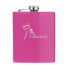Flacon de poche rose 7 oz en acier inoxydable FS310 Princesse avec couronne