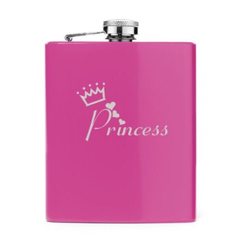 Ροζ φιάλη ισχίου από ανοξείδωτο ατσάλι 7oz FS310Princess με στέμμα