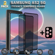2-pack sekretessskydd kompatibelt med Samsung A52 5G skärmskydd och 1-pack linsskydd - härdat glas 9H - Super Quality3D