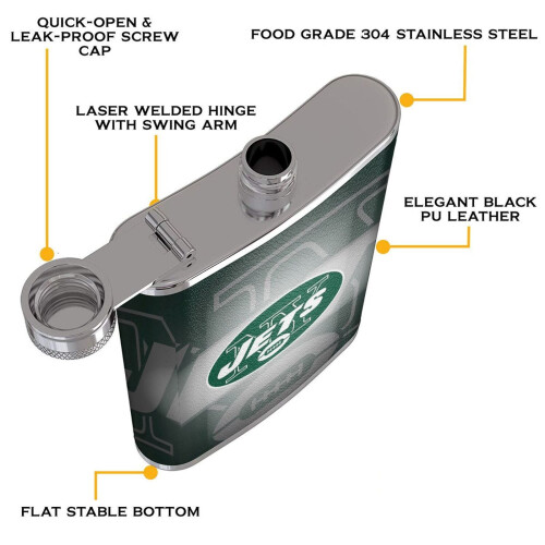 Φιάλη Jets Fagon Hip Flask8oz, από ανοξείδωτο ατσάλι και δέρμα κατάλληλο για τρόφιμα, 2