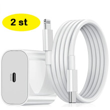 2 phíosa atá comhoiriúnach le luchtaire tapa iphone, oiriúntóir cumhachta USB-C 20W + Cábla Bán