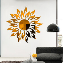Décoration intérieure Sticker mural amovible effet miroir soleil 3D en acrylique, marron