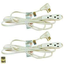 Royal Designs, Inc. Flat Plug Extension Cord for Indoor & Outdoor, 6ft long, White, 6Outlet Prong Grounded Wire UL Listed, Set of2