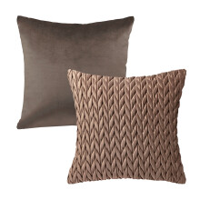 Phantoscope Decorative Throw Pillow Set, Soft Silky Velvet & Quilt Striped Cushion Bundle Compatible with Sofa Couch Bedroom, Dark Coffee, 18"x18"