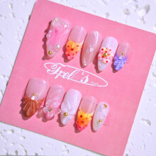 Frely's Nagellack Mandel Sommerinsel S, handgefertigte Nagelkunst, künstliche Nägel zum Aufkleben, Geschenkset mit festlichem Design
