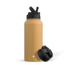 JoyJolt vacuümgeïsoleerde roestvrijstalen waterfles met klapdeksel en sportrietje - 950 ml (32 oz) Goldenrod