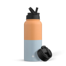 JoyJolt vacuümgeïsoleerde waterfles met klapdeksel en sportrietje - 950 ml - Oranje/Blauw