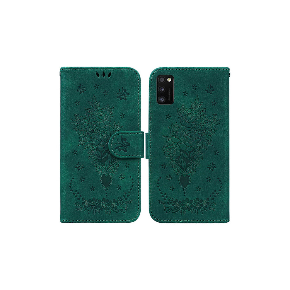 Case For Compatible With Samsung Galaxy A41 With Butterfly Rose Embossed Leather Green 9395123216003