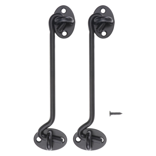 icolorfuled2PCS Trava de Gancho e Olhal para Portão Reforçada em Aço Inoxidável - 25 cm (10 polegadas) Preta