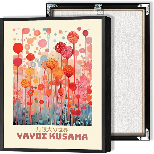 Ρετρό αφίσα Yayoi Kusama σε καμβά, αφηρημένη πράσινη ζωγραφική εμπνευσμένη από τον Kusama,
