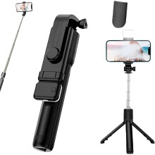 6 in 1 Wireless Bluetooth Selfie Stick with Light, 360 Rotating & Retractable, Compatible with iPhone & Android
