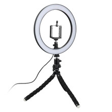 Lampa selfie/solas fáinne (26cm) le seastán solúbtha il-dhathach