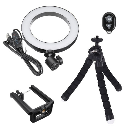 Selfie lamp/Ring light (26 cm) with flexible stand multicolor 1
