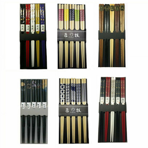 5 ζευγάρια επαναχρησιμοποιήσιμα ξύλινα chopsticks για κινέζικο και ιαπωνικό σούσι σε 2