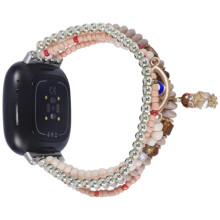 För kompatibel med Fitbit Versa3 / Sense Eye Bead Chain klockarmband ljust kaffefärgat
