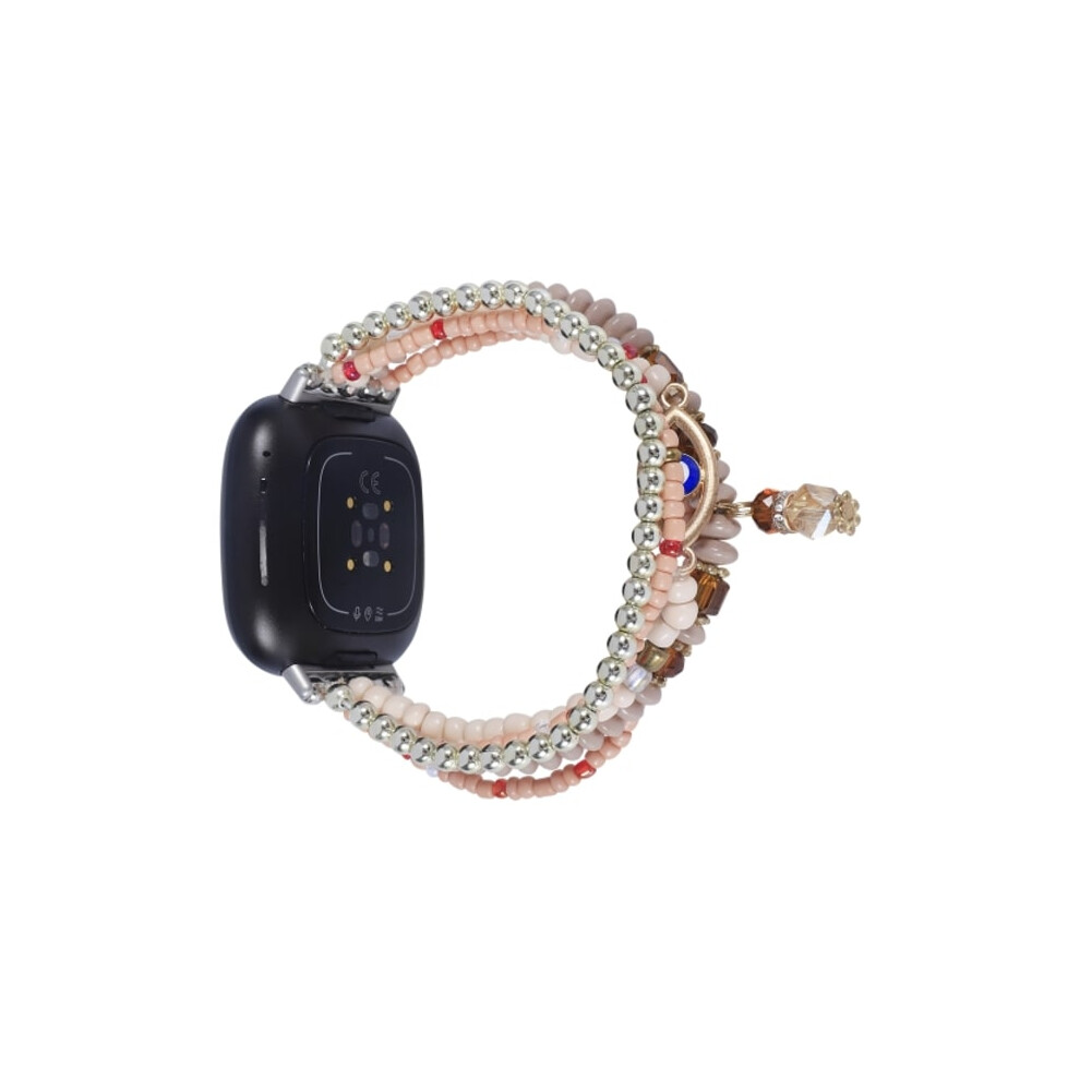 For Compatible With Fitbit Versa 3 / Sense Eye Bead Chain Watch Band Light Coffee Brown 9395123543062