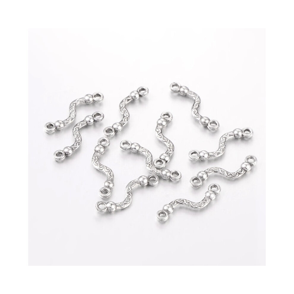 50Pc Alloy Bar Links Connectors Lead Free Nickel Free And Cadmium Free Twist Antique Silver Color About 22.5Mm Long 6Mm Wide 3Mm Thick Hole: 1.5Mm 9395123642994