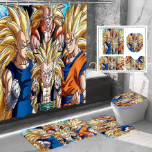 Zestaw prysznicowy Dragon Ball HD z wodoodpornym poliestrem, 4 elementy (zasłona, maty i pokrowce) – kompatybilny z Dragon Ball