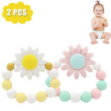 HAOAN Baby Teether Baby Silicone Teething Toys for Infant Soothe Sunflower Bracelet Teething for 3M+ Babies, 2 pcs Freezer Safe & BPA Free