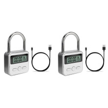 2X Έξυπνη κλειδαριά ώρας LCD με ηλεκτρονικό διακόπτη, επαναφορτιζόμενο λουκέτο USB,