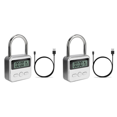 2X Έξυπνη κλειδαριά ώρας LCD με ηλεκτρονικό διακόπτη, επαναφορτιζόμενο λουκέτο USB,