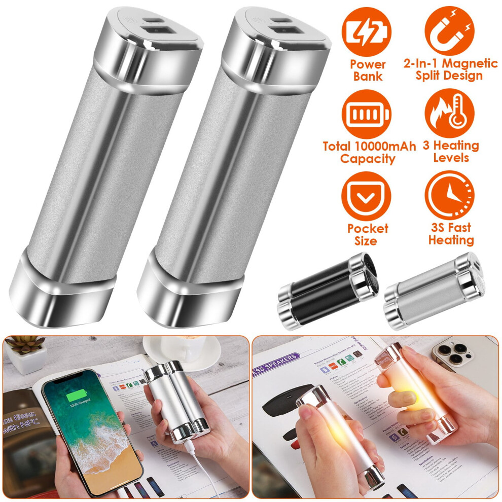 2Pcs 10000Mah Split-Magnetic Handwarmers, 2 In 1 Portable Electric Pocket Heater Power Bank 9395123746784