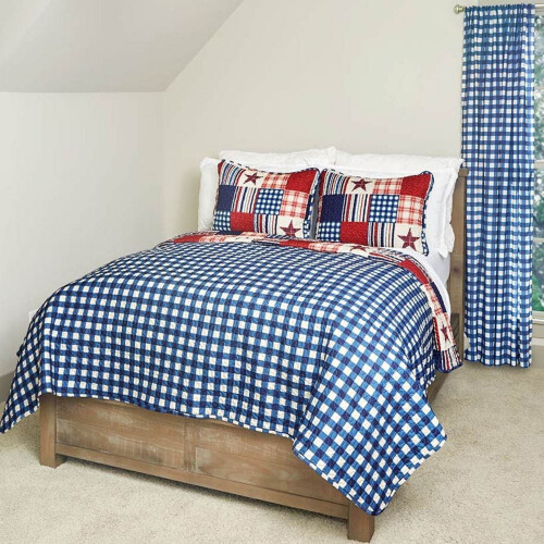 De Lakeside Collection Rustic/Lodge Blocks blauw-wit geruite quilt, kingsize 2