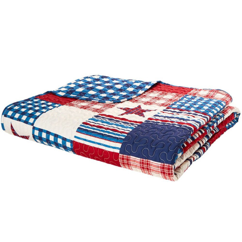 De Lakeside Collection Rustic/Lodge Blocks blauw-wit geruite quilt, kingsize