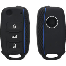 Black Blue Car Key Cover Compatible with VW Skoda Seat 3-Button CF